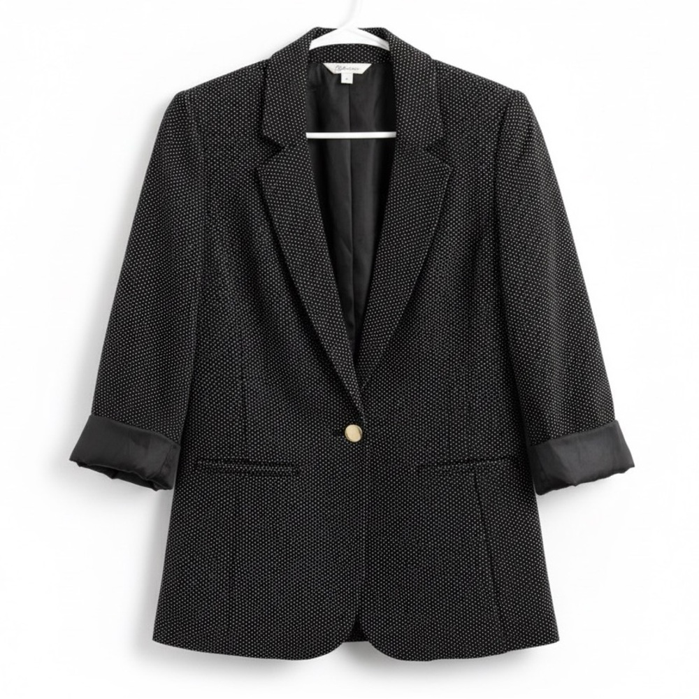 Reitmans | Black Polka Dot Patterned Women's Blazer Gold Button Soft Stretch